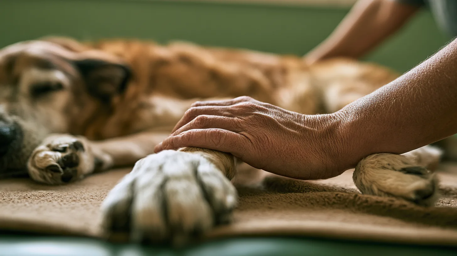 Symbolbild helfende Hände am Tier – Tierphysiotherapie als Berufsweg