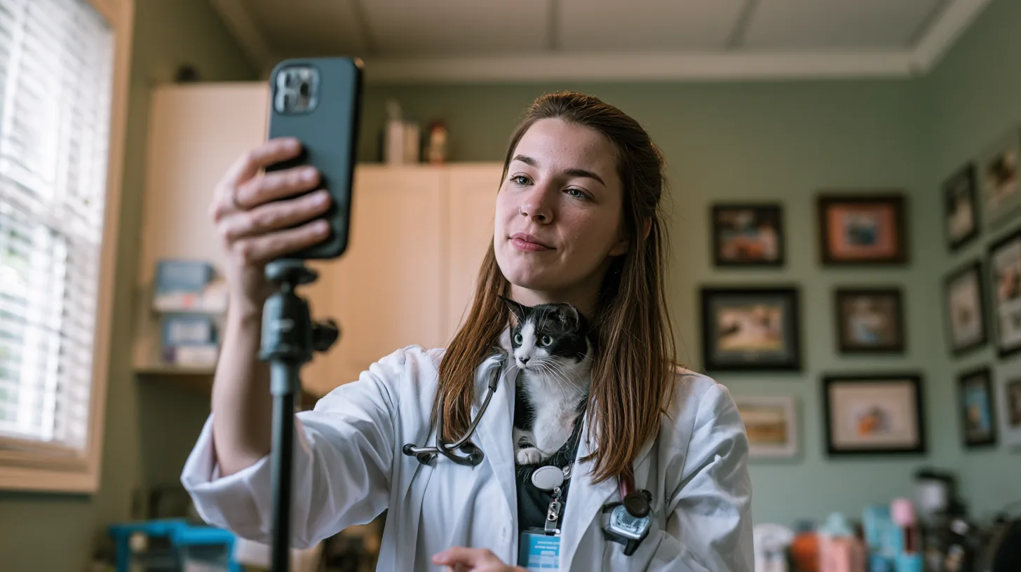 Symbolbild Smartphone mit Kamera im Behandlungszimmer – Vetfluencer
